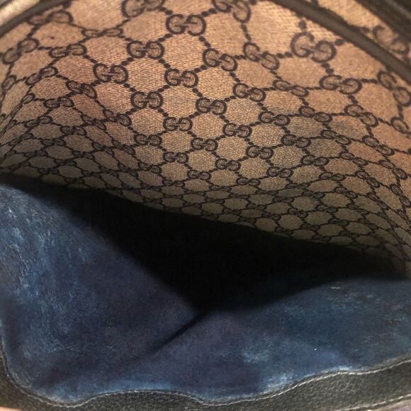 GUCCI GG Supreme Navy Leather Ophidia Sherry Line Coated Canvas Travel Work Bag - Picture 5 of 17